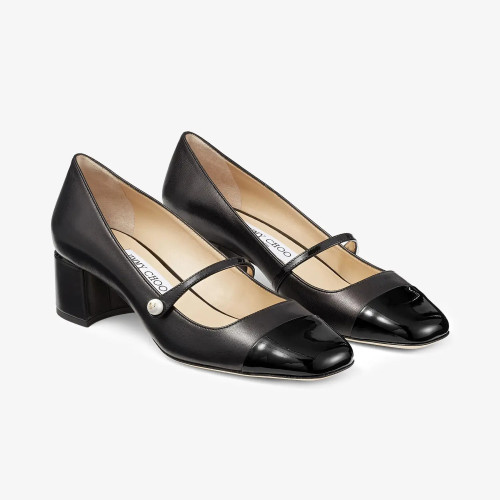 NIGO JIMMY CHOO ELISA 45 Women's Spring/Fall Fashion Classic Square Toe Slip On Chunky Heel High-Heel Two Tone Pearl Mary Jane Shoes #nigo79448