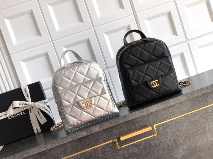 NIGO Chanel Women's Fashion Classic Solid Color Double Zip Leather Logo Backpack With Chain Straps Bag Bags AS5793-B22082-94305 #nigo79454