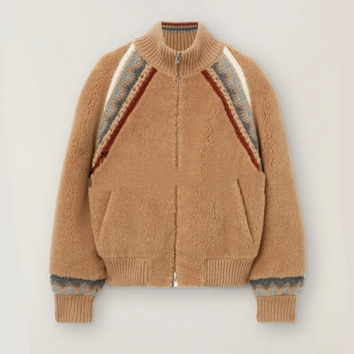 NIGO Loro Piana Women's Fall And Winter Color Clashing Knitted Jacquard Splicing Reversible Stand-up Collar Jacket Fashion Casual Elegant Sophisticated Baseball Jacket Jacket Ngvp #nigo2651