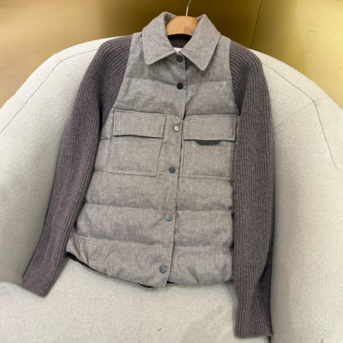 NIGO Brunello Cucinelli Women's Autumn And Winter Linen Goose Down Jacket 100% Wool Knit Sleeve Sequins Accessories Single Breasted Jacket Ngvp #nigo2648