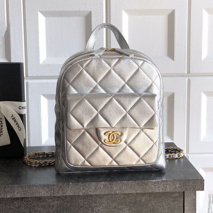 NIGO Chanel Women's Fashion Classic Solid Color Double Zip Leather Logo Backpack With Chain Straps Bag Bags AS5793-B22082-94305 #nigo79454