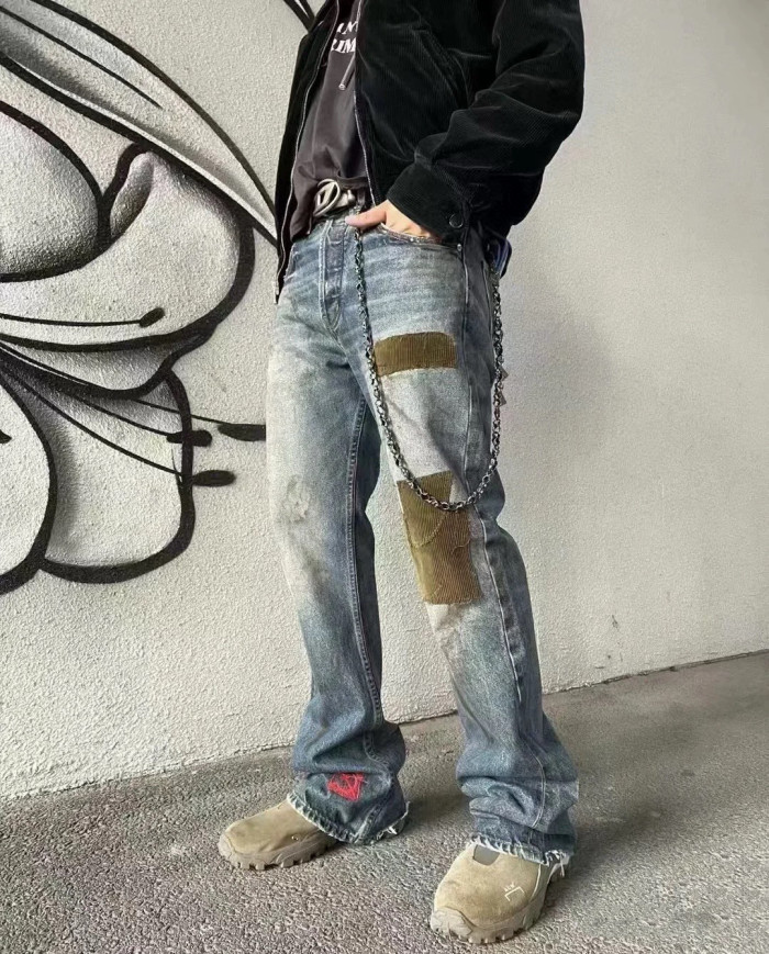 NIGO Enfants Riches Deprimes Men's & Women's Four-Season Distressed Patchwork Embroidered Mid-Rise Flared Jeans Casual Solid-Color Denim Pants Ngvp #nigo2715