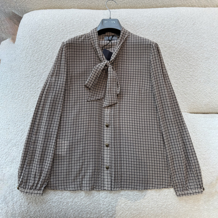 NIGO Prada Women's Spring/Fall Fashion Casual Plaid Print Single-Breasted Silk Cardigan Shirt #nigo79458