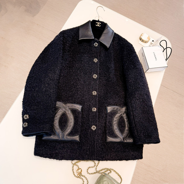 NIGO Chanel Women's Fall/Winter Fashion Classic Vintage Style Single Breasted Double C Wool Tweed Oversized Lapel Jacket #nigo79455