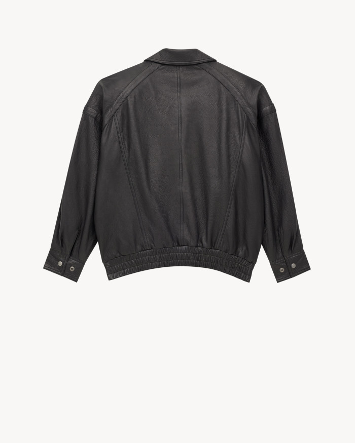 NIGO Saint Laurent Women's Bubbled Lambskin Bomber Jacket Spring/Fall Stand Collar Zipper Pilot Jacket Solid Color Motorcycle Leather Jacket Ngvp #nigo2714