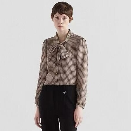 NIGO Prada Women's Spring/Fall Fashion Casual Plaid Print Single-Breasted Silk Cardigan Shirt #nigo79458