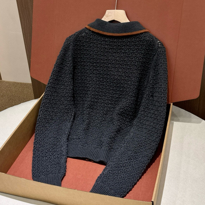 NIGO MiuMiu Women's Fall/Winter Fashionable Casual Collared Zipper Contrast-Trim Cardigan #nigo79462