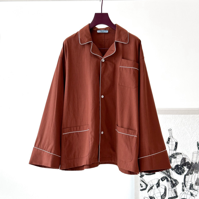 NIGO Prada Women's Spring Inspired Fashionable Casual Contrast Color V Neck Single Button Loose Fit Pajama Style Shirt #nigo79478