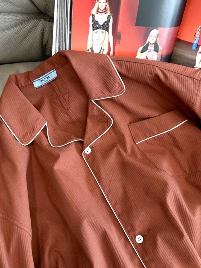 NIGO Prada Women's Spring Inspired Fashionable Casual Contrast Color V Neck Single Button Loose Fit Pajama Style Shirt #nigo79478