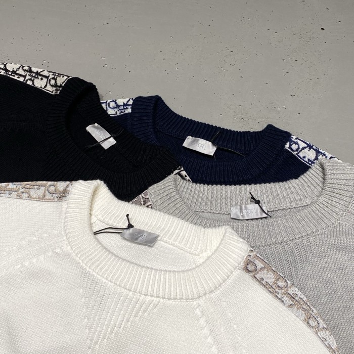NIGO Dior Men's and Women's Fall/Winter Crewneck Pullover Oblique Print Patchwork Floral Weave Ribbed Knit Pullover Sweater #nigo79479