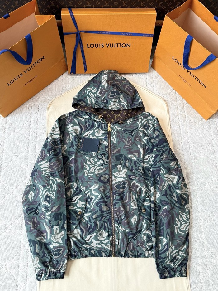 NIGO Louis Vuitton MONOGRAM Men's Spring/Fall Fashion Casual Hooded Zipper Camouflage Vintage Print Reversible Hooded Jacket Trench Coat Jacket #nigo79491