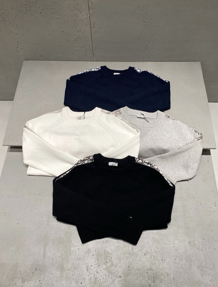 NIGO Dior Men's and Women's Fall/Winter Crewneck Pullover Oblique Print Patchwork Floral Weave Ribbed Knit Pullover Sweater #nigo79479