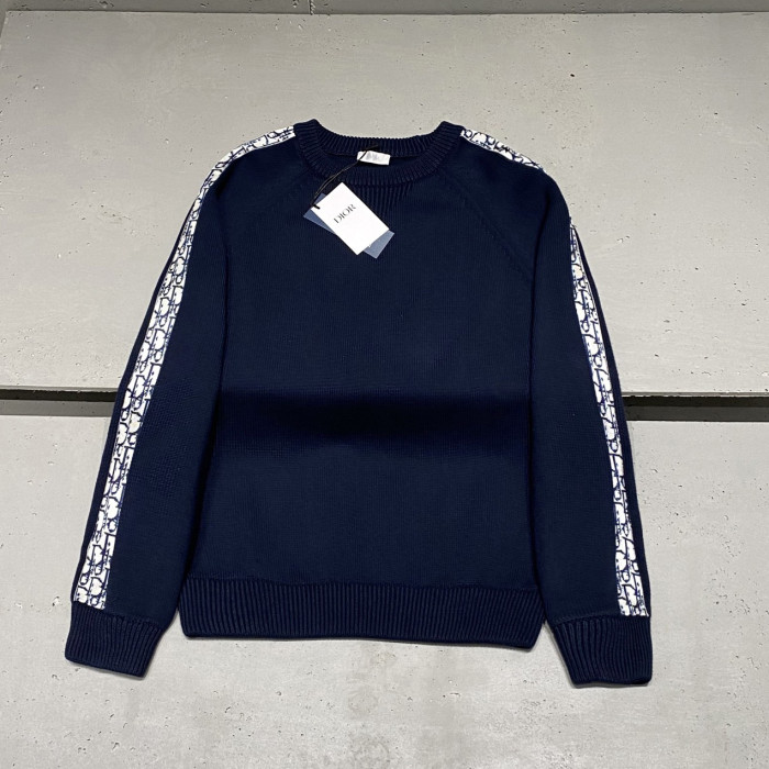 NIGO Dior Men's and Women's Fall/Winter Crewneck Pullover Oblique Print Patchwork Floral Weave Ribbed Knit Pullover Sweater #nigo79479