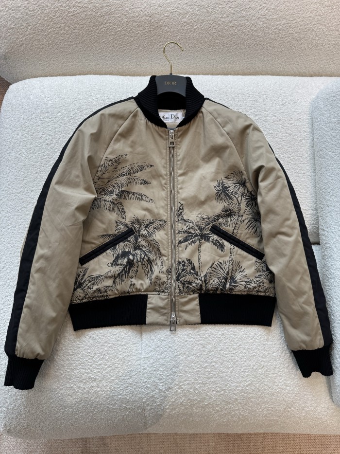 NIGO Dior Dioriviera Men's And Women's Fall/Winter Fashion Casual Color Block Zipper Palms Rui Print Pilot Jacket #nigo79487