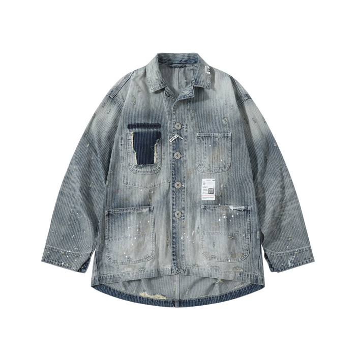 NIGO Maison Mihara Yasuhiro Men's Spring/Summer Fashion Casual Lapel Single Breasted Washed Distressed Cotton Jacquard Denim Jacket #nigo79499