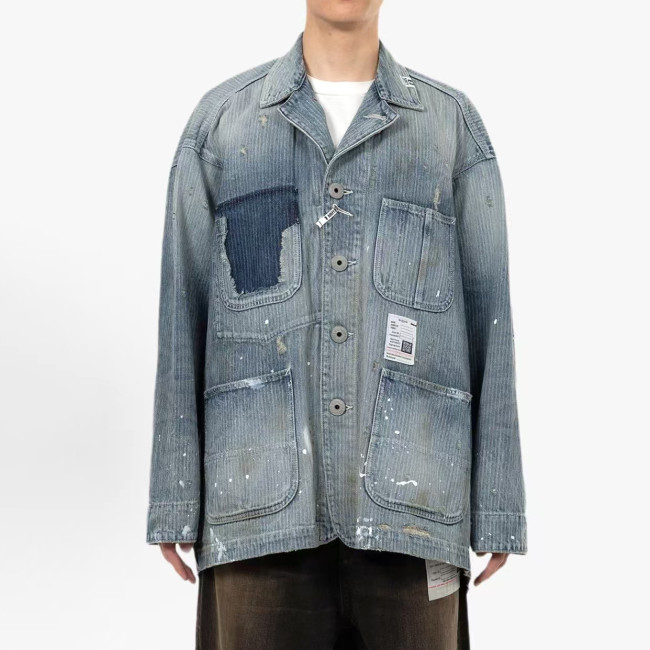 NIGO Maison Mihara Yasuhiro Men's Spring/Summer Fashion Casual Lapel Single Breasted Washed Distressed Cotton Jacquard Denim Jacket #nigo79499