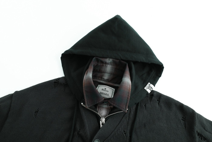 NIGO Maison Mihara Yasuhiro Spring/summer Fashion Casual Solid Color Hooded Zipper Embroidered Oversized Relaxed Patchwork Long Sleeve Knit Sweater Jacket #nigo79498