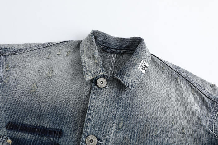 NIGO Maison Mihara Yasuhiro Men's Spring/Summer Fashion Casual Lapel Single Breasted Washed Distressed Cotton Jacquard Denim Jacket #nigo79499