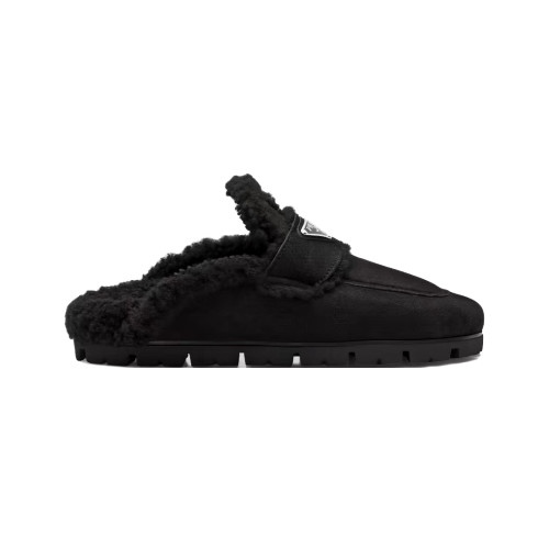 NIGO Prada Women's Fall/Winter Fashion Casual Round Toe Open Back Classic Logo Triangle Label Shearling Slippers Shoes #nigo79521