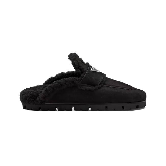 NIGO Prada Women's Fall/Winter Fashion Casual Round Toe Open Back Classic Logo Triangle Label Shearling Slippers Shoes #nigo79521