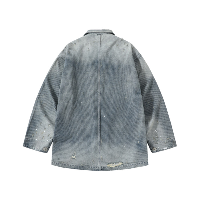 NIGO Maison Mihara Yasuhiro Men's Spring/Summer Fashion Casual Lapel Single Breasted Washed Distressed Cotton Jacquard Denim Jacket #nigo79499