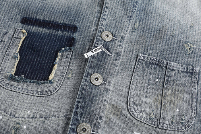 NIGO Maison Mihara Yasuhiro Men's Spring/Summer Fashion Casual Lapel Single Breasted Washed Distressed Cotton Jacquard Denim Jacket #nigo79499