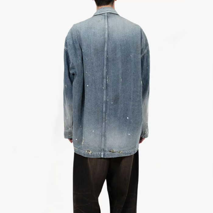 NIGO Maison Mihara Yasuhiro Men's Spring/Summer Fashion Casual Lapel Single Breasted Washed Distressed Cotton Jacquard Denim Jacket #nigo79499