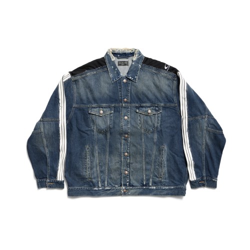 NIGO Balenciaga CUT- UP Men's Spring/fall Fashion Casual Washed Vintage Knit Fabric Lapel Single Breasted Denim Jacket With Zipper Or Button Closure Pair With Relaxed Fit Slouchy Jeans Suit Set #nigo79511