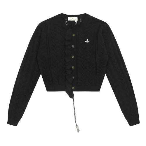 NIGO Vivienne Westwood Women's Fall/Winter Logo Embroidered Lace Collar Single-Breasted Wool Blend Knit Cardigan #nigo81758