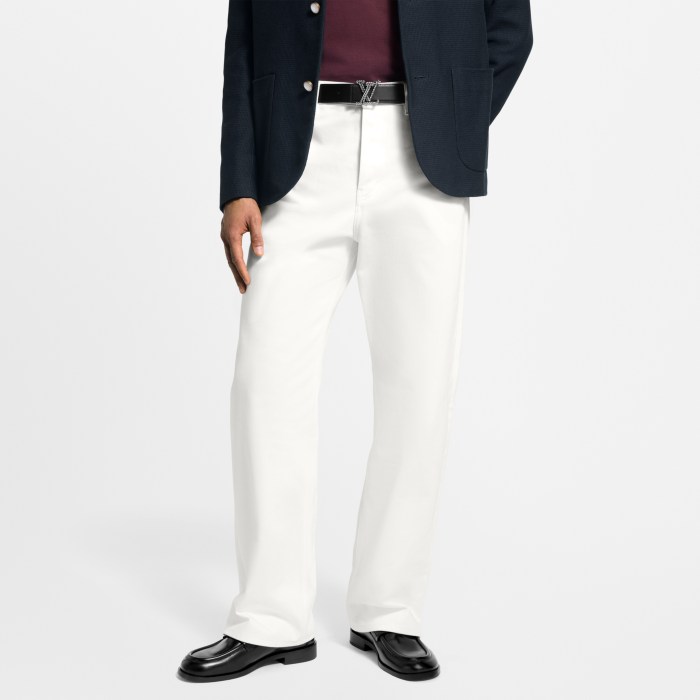 NIGO Louis Vuitton Men's Spring/Fall Fashion Classic Solid Color Back Pocket Embroidered White Denim Pants #nigo79553