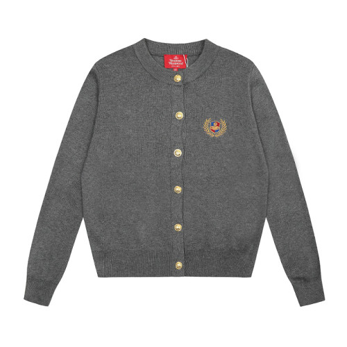 NIGO Vivienne Westwood Women's Logo Embroidered College-Style Spring/Fall Vintage Solid-Color Wool Crewneck Long-Sleeve Knit Cardigan #nigo81761