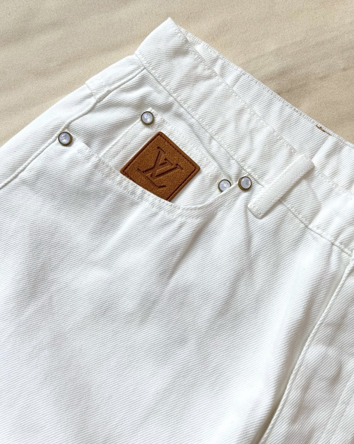 NIGO Louis Vuitton Men's Spring/Fall Fashion Classic Solid Color Back Pocket Embroidered White Denim Pants #nigo79553