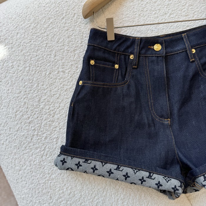 NIGO Louis Vuitton Women's Summer Solid Color Turn-Up Mini Pocket Denim Shorts #nigo77818