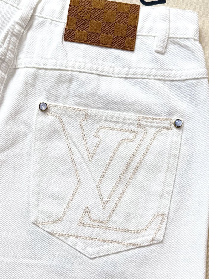 NIGO Louis Vuitton Men's Spring/Fall Fashion Classic Solid Color Back Pocket Embroidered White Denim Pants #nigo79553