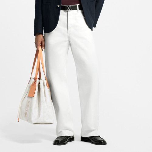 NIGO Louis Vuitton Men's Spring/Fall Fashion Classic Solid Color Back Pocket Embroidered White Denim Pants #nigo79553