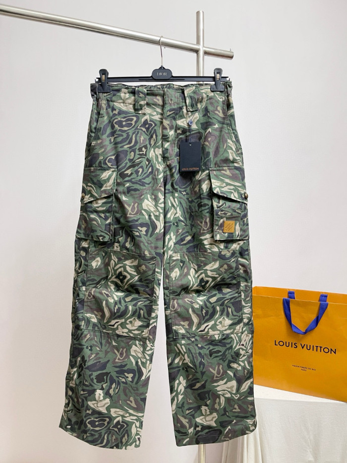 NIGO Louis Vuitton Men's Spring/Fall Fashion Casual Reversible Color Woven Combed Cotton Work Pants with Patch Pockets Pants #nigo79489