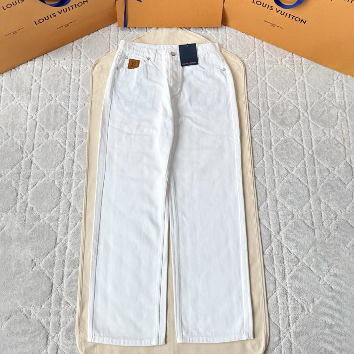 NIGO Louis Vuitton Men's Spring/Fall Fashion Classic Solid Color Back Pocket Embroidered White Denim Pants #nigo79553