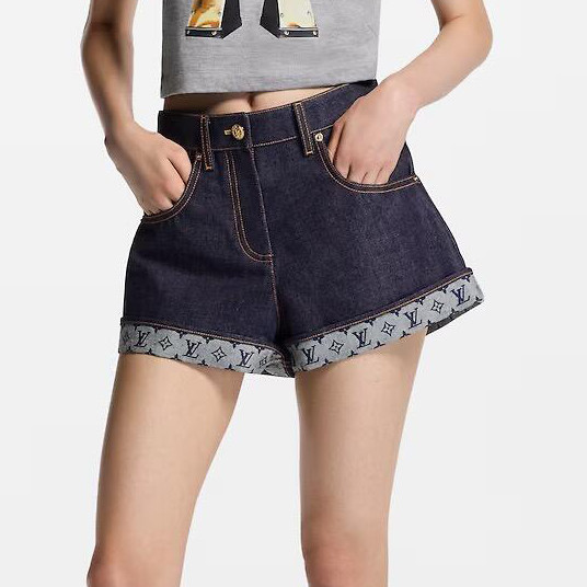 NIGO Louis Vuitton Women's Summer Solid Color Turn-Up Mini Pocket Denim Shorts #nigo77818