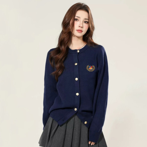 NIGO Vivienne Westwood Women's Logo Embroidered College-Style Spring/Fall Vintage Solid-Color Wool Crewneck Long-Sleeve Knit Cardigan #nigo81761