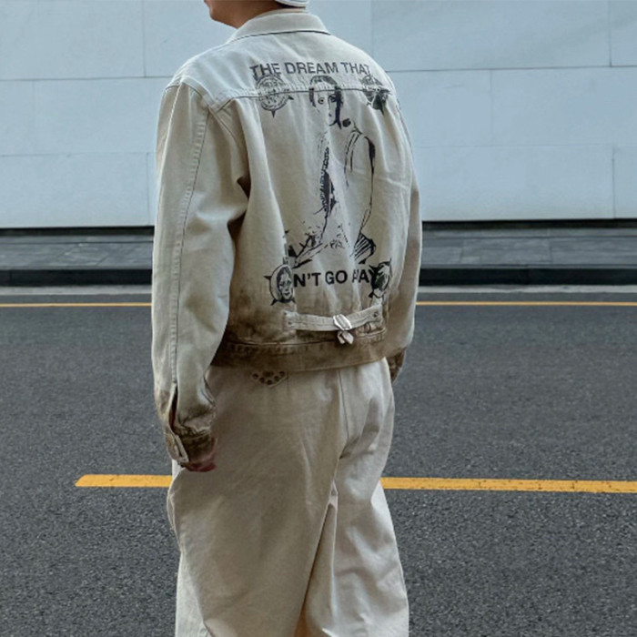NIGO Enfants Riches Deprimes Men's Vintage Washed Back Print Spring/Fall Cotton Collared Solid-Color Single-Breasted Long-Sleeve Jacket Ngvp #nigo2724