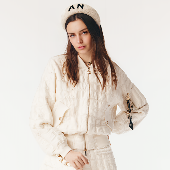 NIGO Chanel Women's Waist-Defining Zipper Long-Sleeve Jacket Checkered Solid-Color Fall/Winter Coat Ngvp #nigo331924