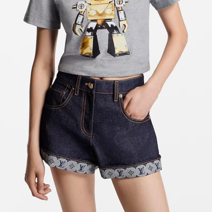 NIGO Louis Vuitton Women's Summer Solid Color Turn-Up Mini Pocket Denim Shorts #nigo77818