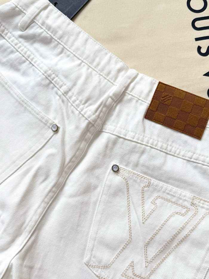 NIGO Louis Vuitton Men's Spring/Fall Fashion Classic Solid Color Back Pocket Embroidered White Denim Pants #nigo79553