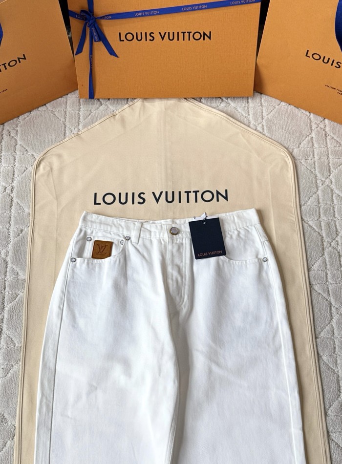 NIGO Louis Vuitton Men's Spring/Fall Fashion Classic Solid Color Back Pocket Embroidered White Denim Pants #nigo79553