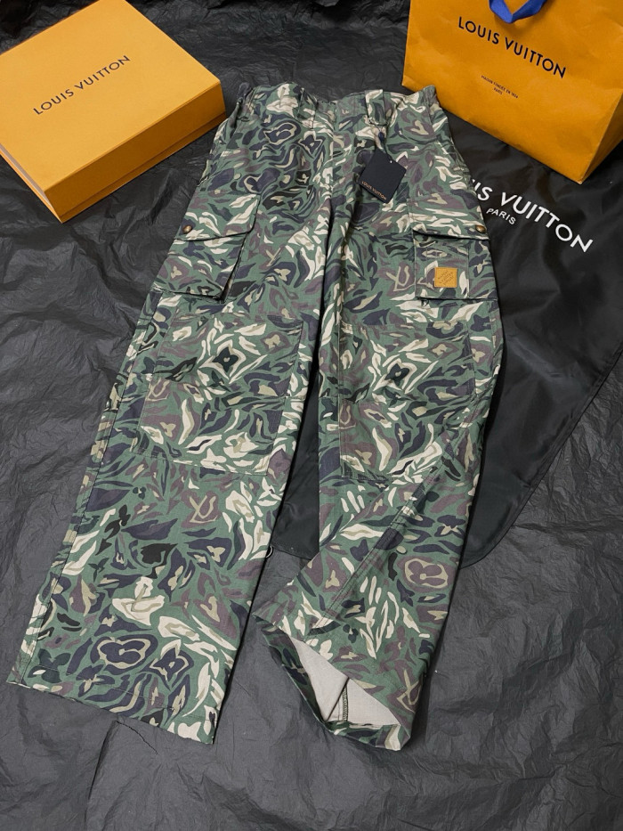 NIGO Louis Vuitton Men's Spring/Fall Fashion Casual Reversible Color Woven Combed Cotton Work Pants with Patch Pockets Pants #nigo79489