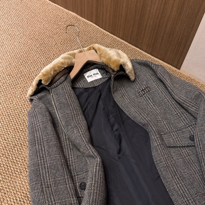 NIGO MiuMiu Women's Fall/Winter Fashion Casual Lapel Shearling Collar Zipper Long Sleeve Jacket #nigo79545