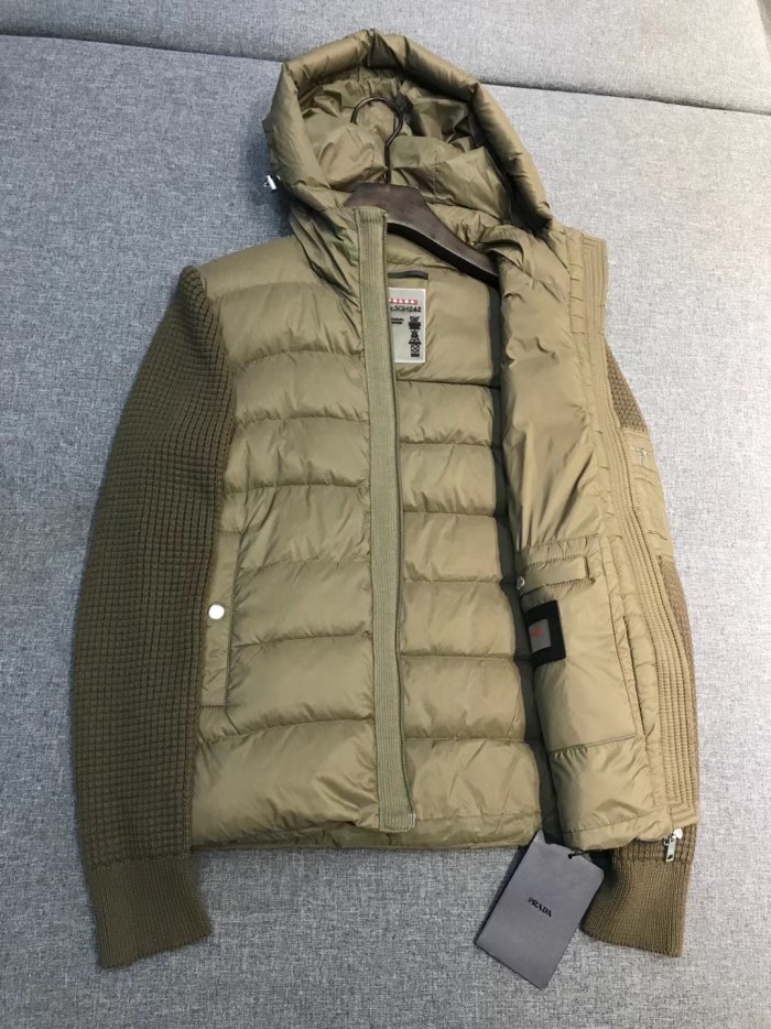 NIGO Prada Men's Fall/Winter Fashion Casual Classic Logo Triangular Enamel Emblem Hooded Zipper Patchwork Down Jacket #nigo79548