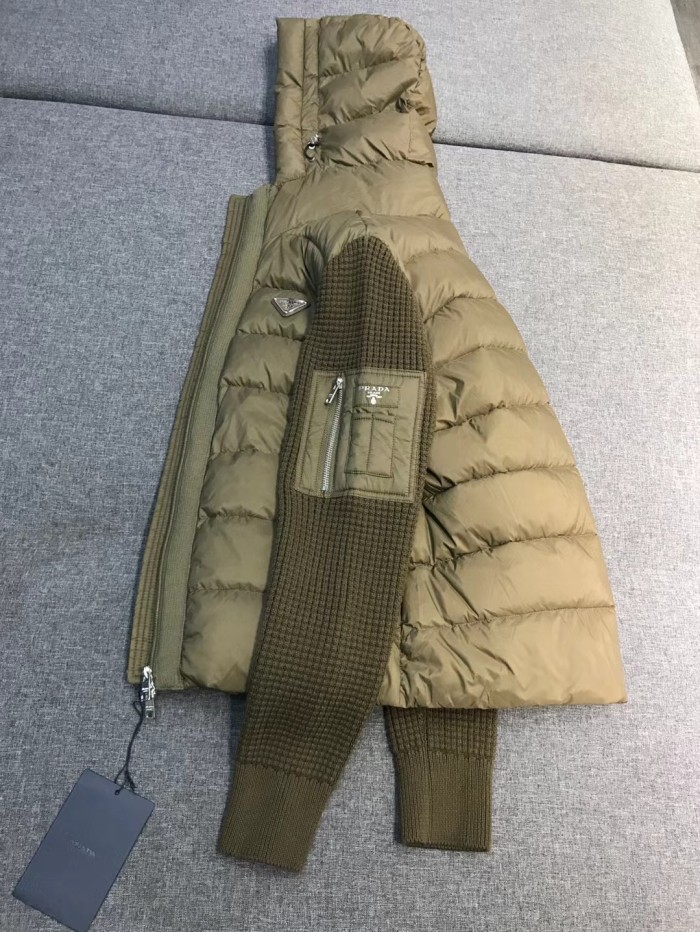 NIGO Prada Men's Fall/Winter Fashion Casual Classic Logo Triangular Enamel Emblem Hooded Zipper Patchwork Down Jacket #nigo79548