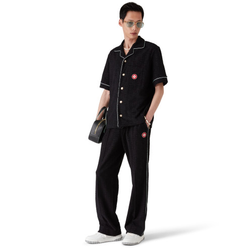 NIGO Casablanca Men's And Women's Spring/summer Fashion Casual Solid Color Towel Jacquard Collared Single Button Short Sleeve Shirt Waist Elastic Drawstring Towel Jacquard Casual Trousers Pants Suit Set #nigo79547