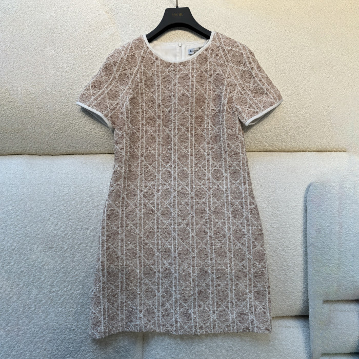 NIGO Dior ﻿ Women's Spring/Summer Fashion Casual Round Neck Simple Elegant Rattan Check Short Sleeve Dress #nigo79562